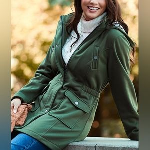 BIG CHILL Olive Leopard Sherpa Lined Hooded Anorak Coat (Fleece Outer Layer)